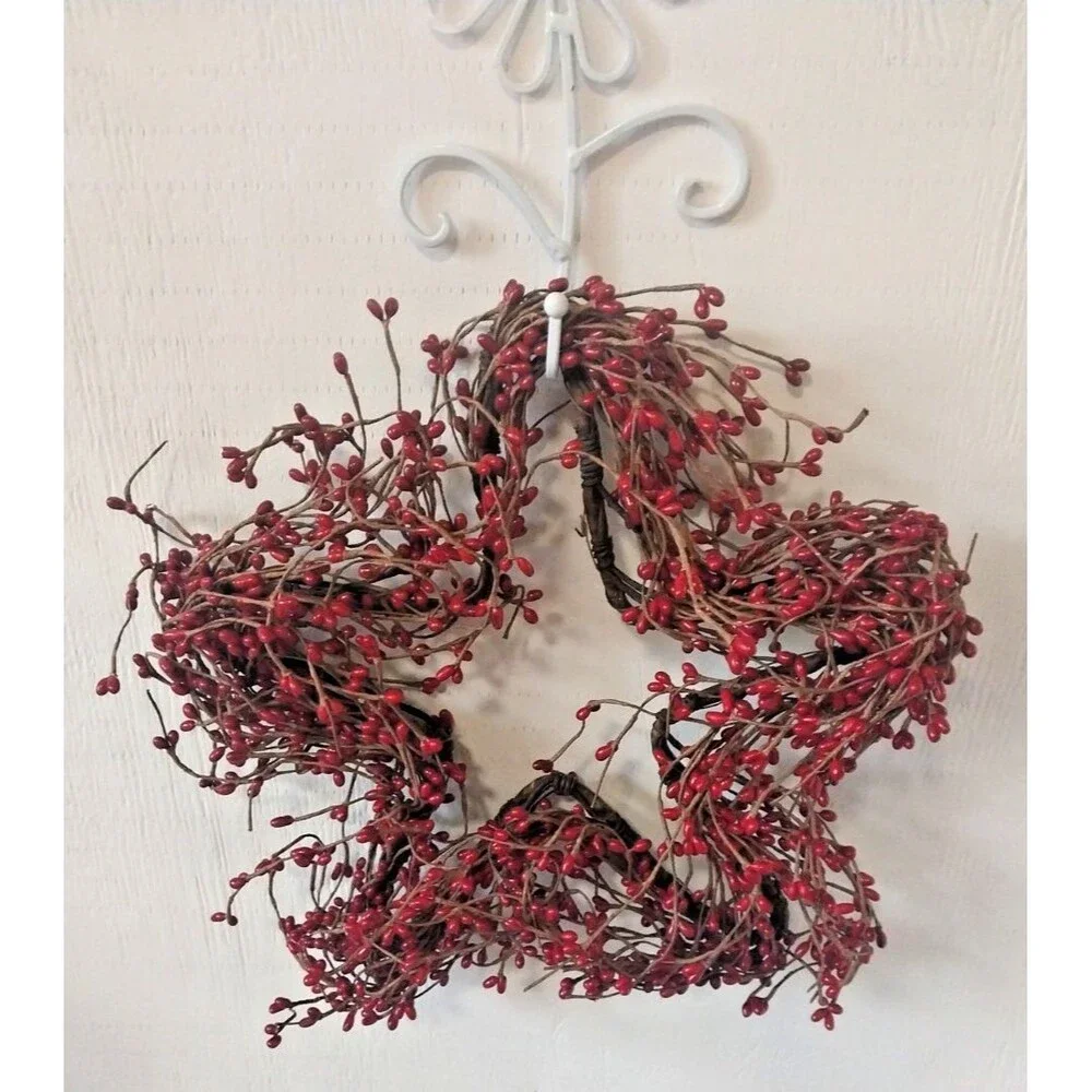 FALL/WINTER HOLIDAY WREATH GRAPEVINE METAL BERRY STAR WREATH 5 Point 13
